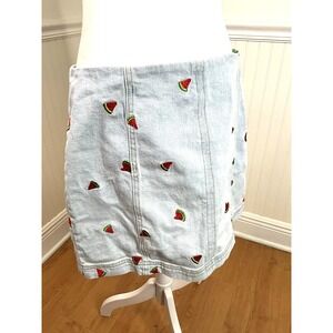 Tinseltown Light Wash Denim Watermelon Embroidered Mini Skirt‎ Women Size XL